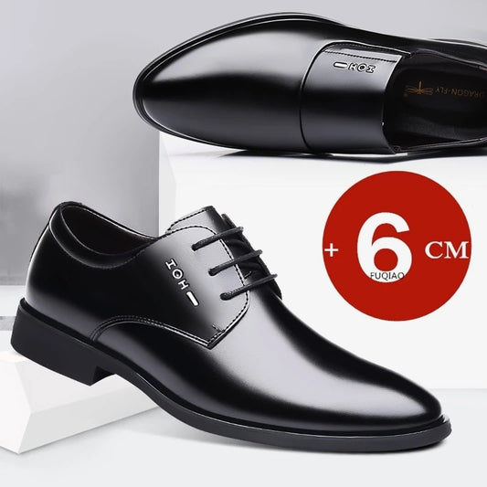 Men Height Increasing Shoes 6cm Inner Lift Black Formal Dress Shoes Lace Up Business Casual Elevator Shoes for Wedding Banquet