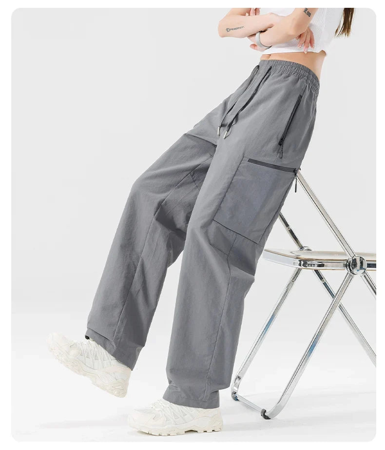 Hiking Women Pant Elastic Waist Waterproof Trouser Zippered Pockets Sport Pant Men Windproof Outdoor Cargo Pants Fishing Trouser
