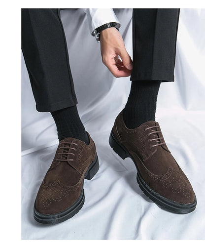 New 46 large size abrasive leather Brock carved business dress shoes for men round head lace-up casual shoes