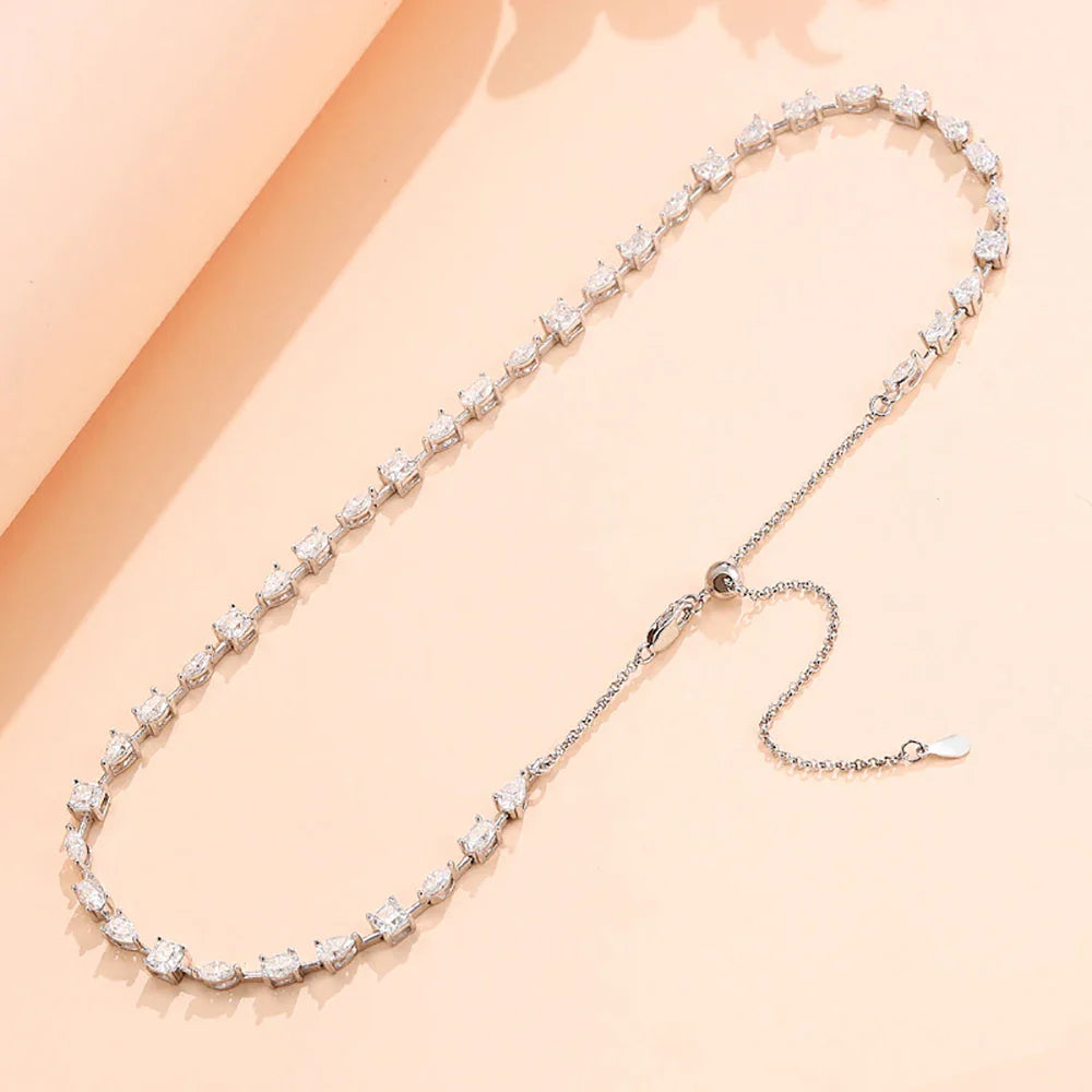 Certified Full Moissanite Necklace Choker for Women S925 Silver Round/Pear/Marquise/Asscher Cut Lab Diamomd Adjustable Neckchain