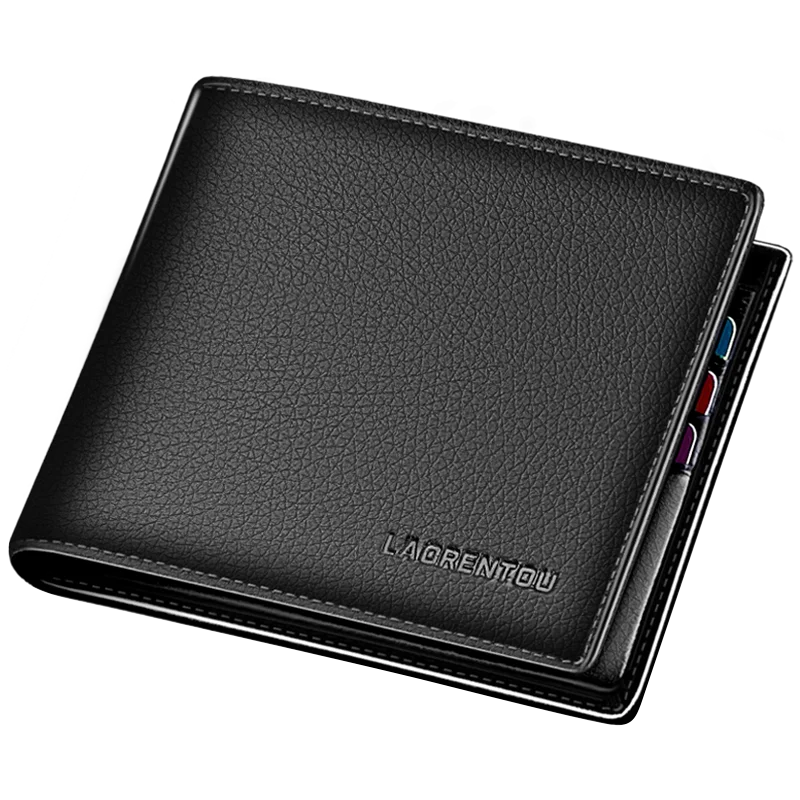 Genuine Leather Men Short Wallet Card Holder with Zipper Pocket Gift for Husband, Boyfriend