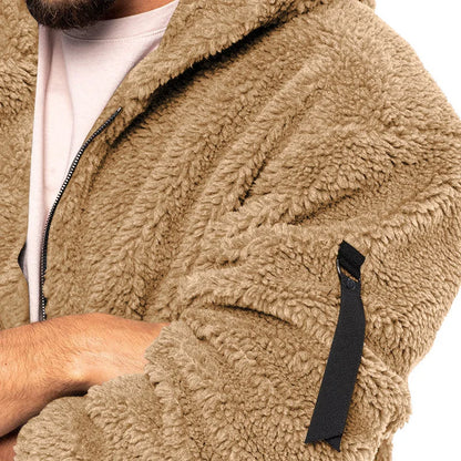 Men's Autumn and Winter Double-Sided Fleece Warm Jacket  Loose Hooded Casual Jacket