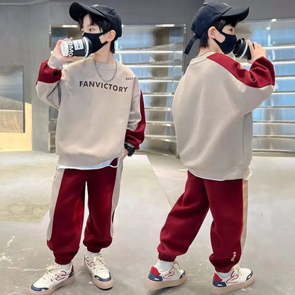 Spring Autumn Boys Cotton Alphabet Workout Sweatshirt+Sweatpant Sets School Kids 2PCS Tracksuit Children Jogger Outfits 7-16 Yrs