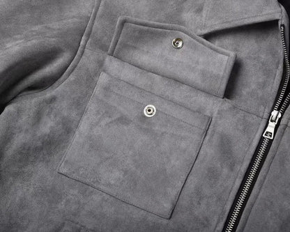 Autumn Jackets Oversize Casual Clothes High Street Pockets Laper Zipper Suede Thick Coat Mens Windbreaker Loose