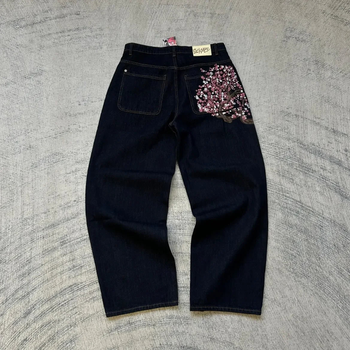 High street coated micro-flare jeans American retro heavy industry men and women black gothic retro casual loose jeans
