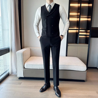 ( Vest + Pants) Men's Double-breasted Suit Vest 2 Pieces Set High Quality Business Casual Fashion Groom Wedding Dress Vest Sets