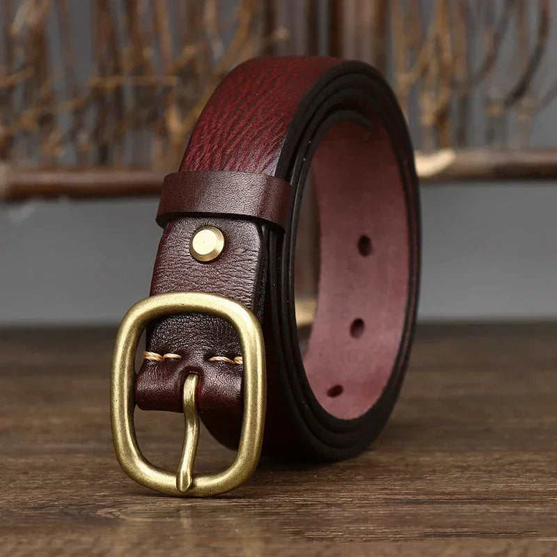 2.8CM Ladies Thick Cowhide Copper Buckle Genuine Leather Jeans Belt Women High Quality Retro Luxury Cintos Female Waistband