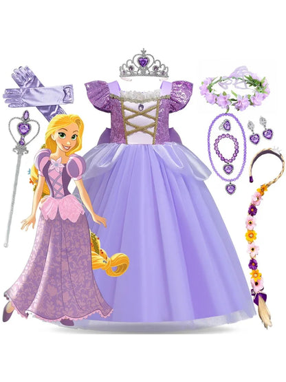 Girl Disney Rapunzel Dress Kids Tangled Disguise Children Carnival Princess Costume Birthday Party Gown Outfit Clothes Vestidos