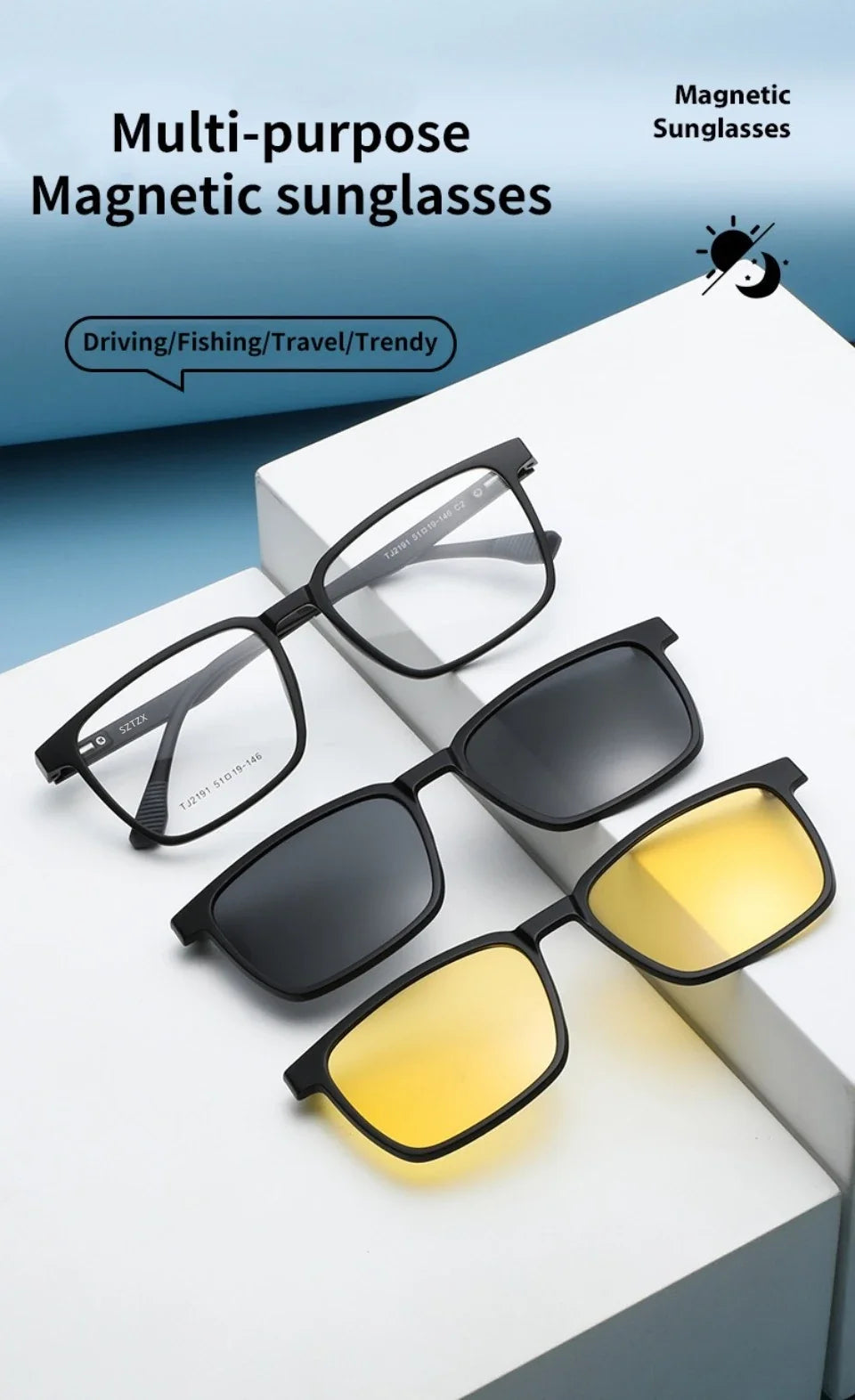 Flip-up Magnetic Clip-on Prescription Glasses Men Women TR90 Polarised Myopia Sunglasses Night Vision Reading Glasses 2191