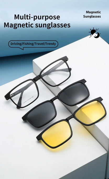 Flip-up Magnetic Clip-on Prescription Glasses Men Women TR90 Polarised Myopia Sunglasses Night Vision Reading Glasses 2191
