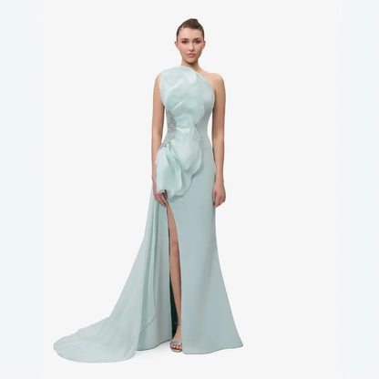 Customized Jersey Ruched Sequined One-shoulder A-line Long Dresses Bespoke Occasion Exquisite Fashion Formal Evening
