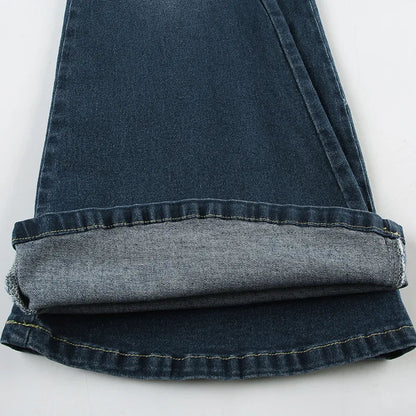 Retro Y2k Jeans Baggy Floral Embroidery Jeans Women Vintage 2000s Low Rise Flared Denim Pants High Street Basic Trousers