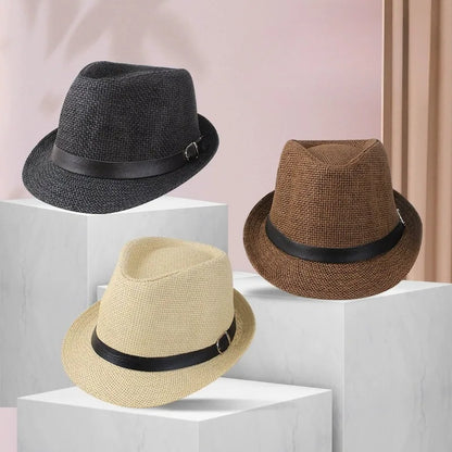 Fashion Straw Hat Men Women Summer Trendy Beach Sun Hats Solid Color Fedoras Ribbon Casual Cowboy Jazz Cap Gangster Cap Male
