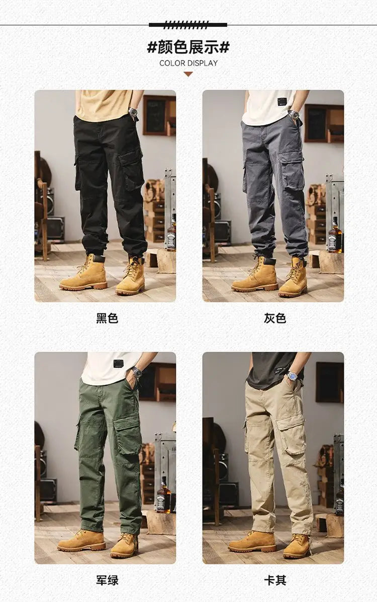 Men Fashion Military Cargo Pants Regualr Straight Fit Cotton Camouflage Green Black Grey Color Trousers W9202