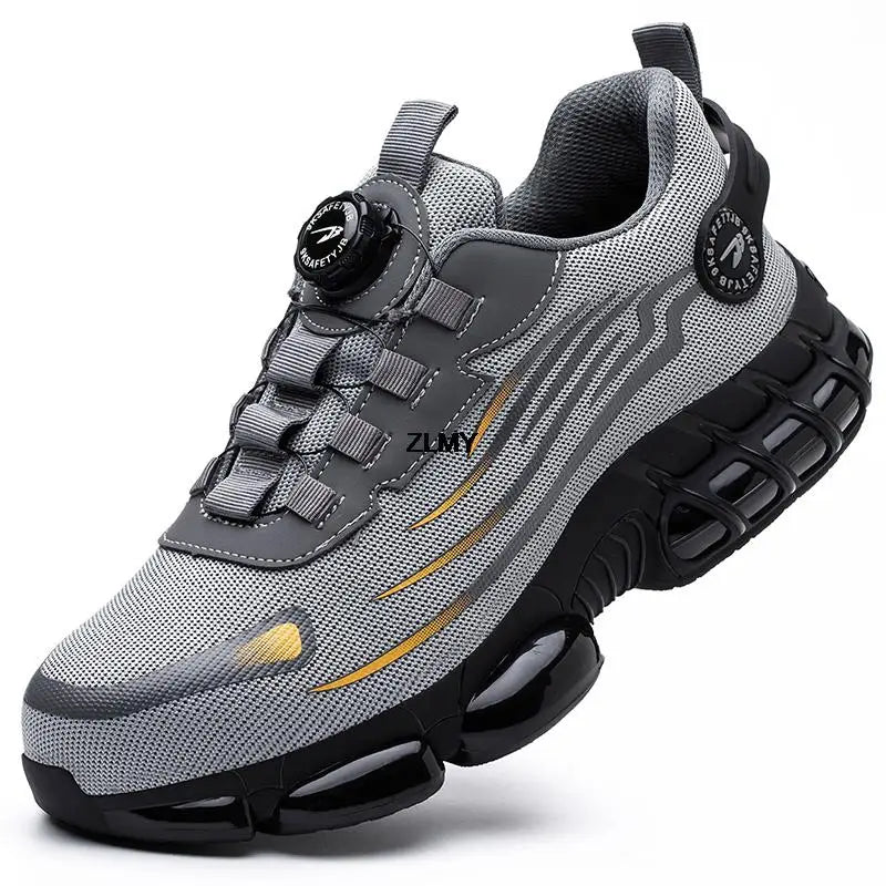 Rotary Button Safety Shoes Men Steel Toe Sneakers Puncture Proof Work Safety Boots Air Cushion Sport Work Shoes Anti-smash Boots