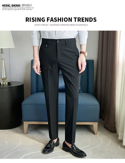 2026 Spring Summer Men's Pants Fashion Solid Color Suit Trousers Male High Waist Slim Fit Pants Men Business Casual Formal Pant
