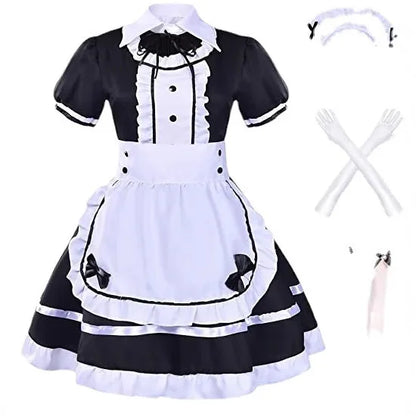 S-4XL Black White Cat Maid Outfit Cosplay Sexy Lolita Anime Cute Soft Girl Maid Uniform Appealing Set Stage Waiter Costumes