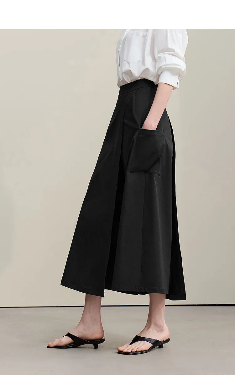 Women's A-Line Skirt 2026 Summer New Textured Relaxed Pocket Midi Culottes Versatile Casual Style Skirt For Women 12622124