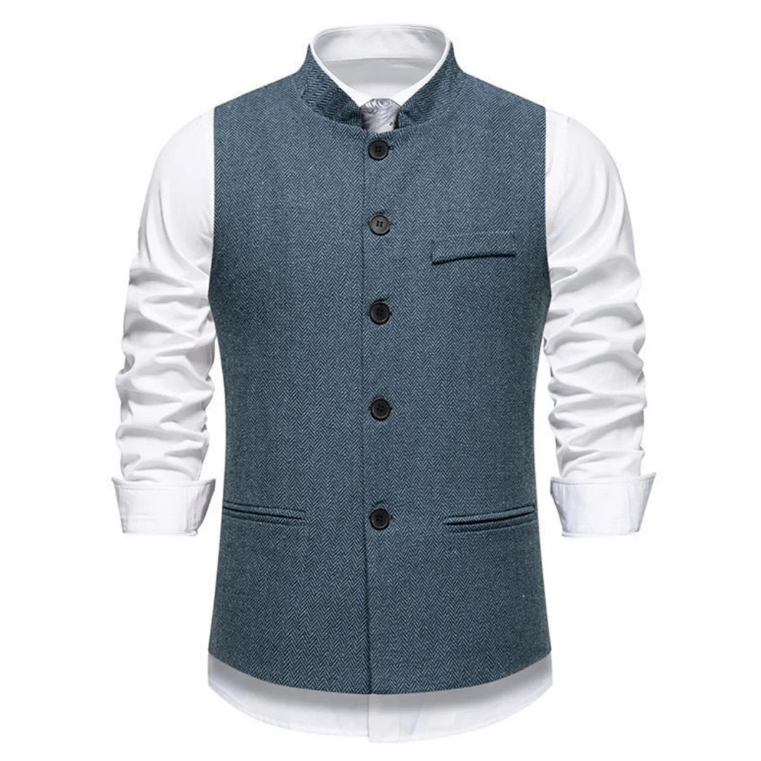 Men Vest Brown Herringbone Height Collar Single Button Waistcoat For Wedding Business Work Office Daily Casual Men Suit Vest