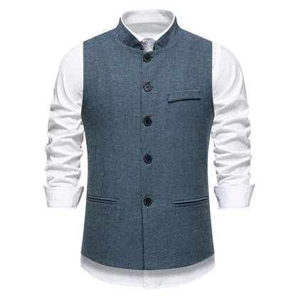 Men Vest Brown Herringbone Height Collar Single Button Waistcoat For Wedding Business Work Office Daily Casual Men Suit Vest