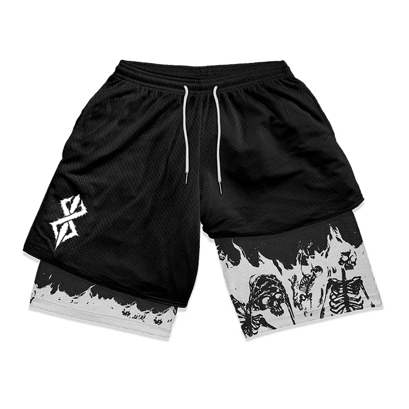 Print 2 in 1 Running Shorts for Men Gym Workout Fitness Athletic Shorts with Pockets Summer Activewear Quick Dry Stretch