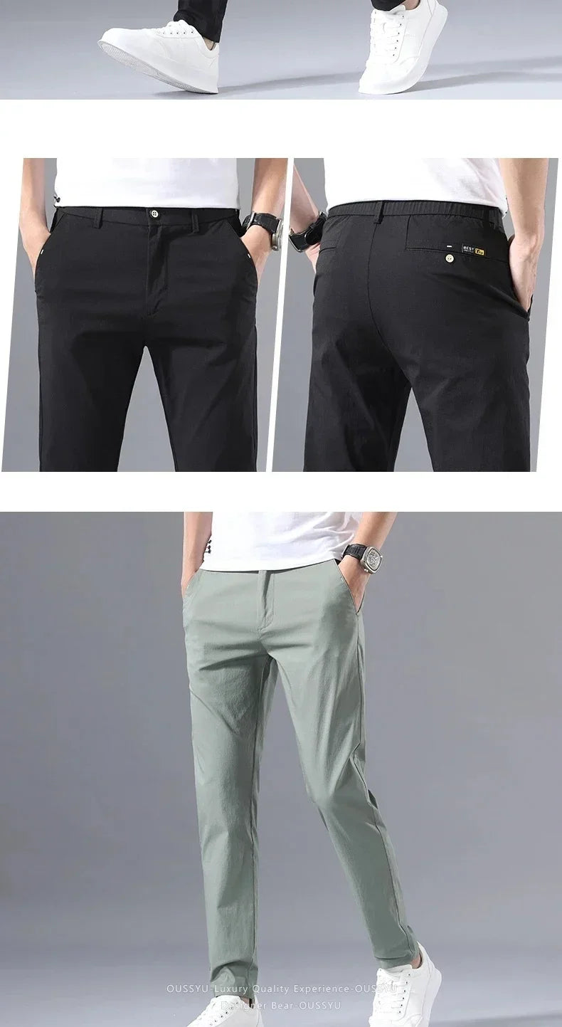 Summer Thin Slim Casual Pants Men Classic Business Cotton Stretch Golf Trousers Korean Male Clothing Work Khaki Chino Pants Man