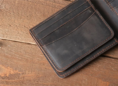 Men Handmade Crazy Horse Leather Wallet Men's Casual Simple Horizontal First Layer Cowhide Short Genuine Leather Clutch