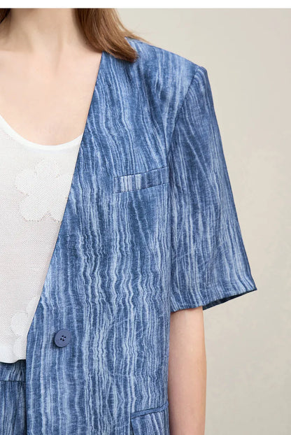 Women's Blazer 2026 Summer New Commuter V-neck Short Sleeve Single Button Women's Jacket Loose Shoulder Padded Top 12621092