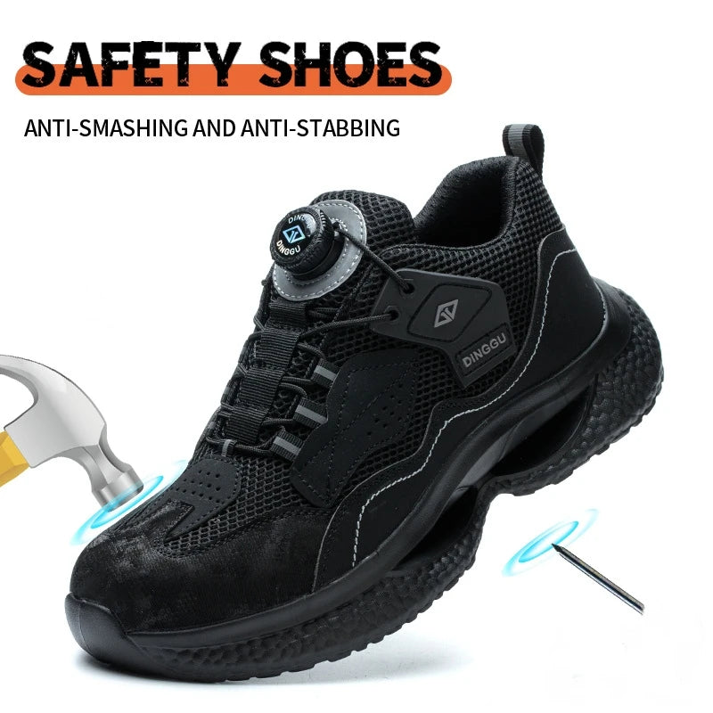 Rotary Buckle Work Sneakers Protective Shoes Safety Industrial Puncture-Proof Anti-smash Steel Toe Shoes