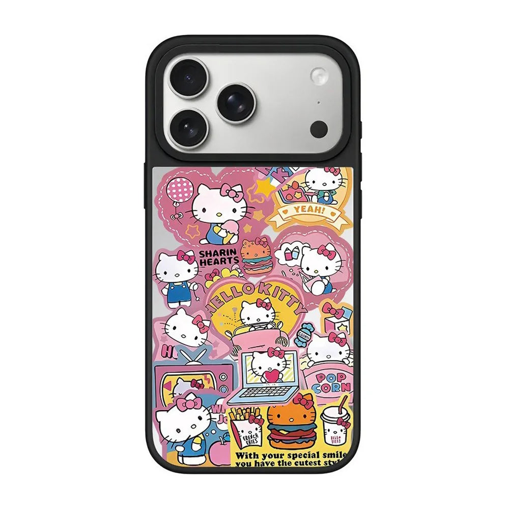 Cartoon Cute Leopard Print Kitty Pattern Mirror Case For IPhone 17 Pro Max 16 15 14 13 For MagSafe Charge Protector Cover