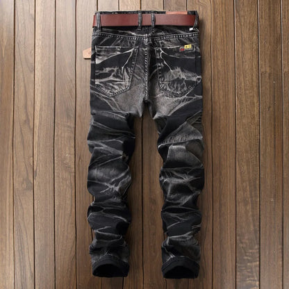2026 Men's Fashion Vintage Jeans Slim Straight Leg Tie Dye Pleated Biker Denim Pants Male Casual Pants Oversized 42 High Quality