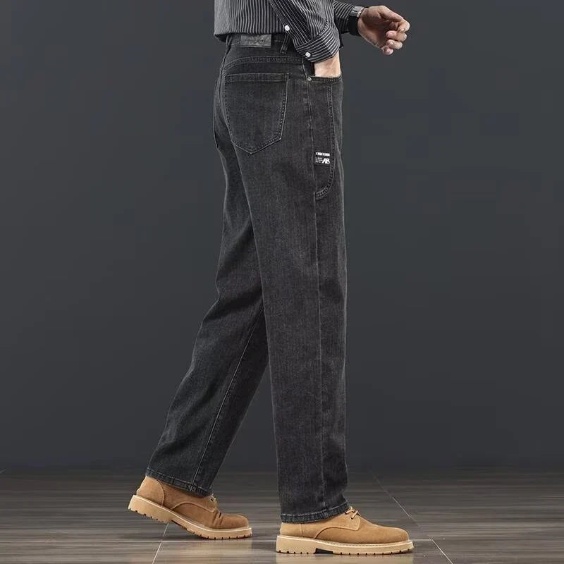 2026 Spring Autumn New Fashion Men Jeans Male Baggy Straight Leg Business Casual Comfortable Plus Size Wide Leg Denim Trousers