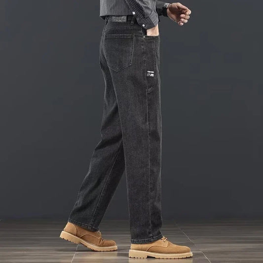 2026 Spring Autumn New Fashion Men Jeans Male Baggy Straight Leg Business Casual Comfortable Plus Size Wide Leg Denim Trousers