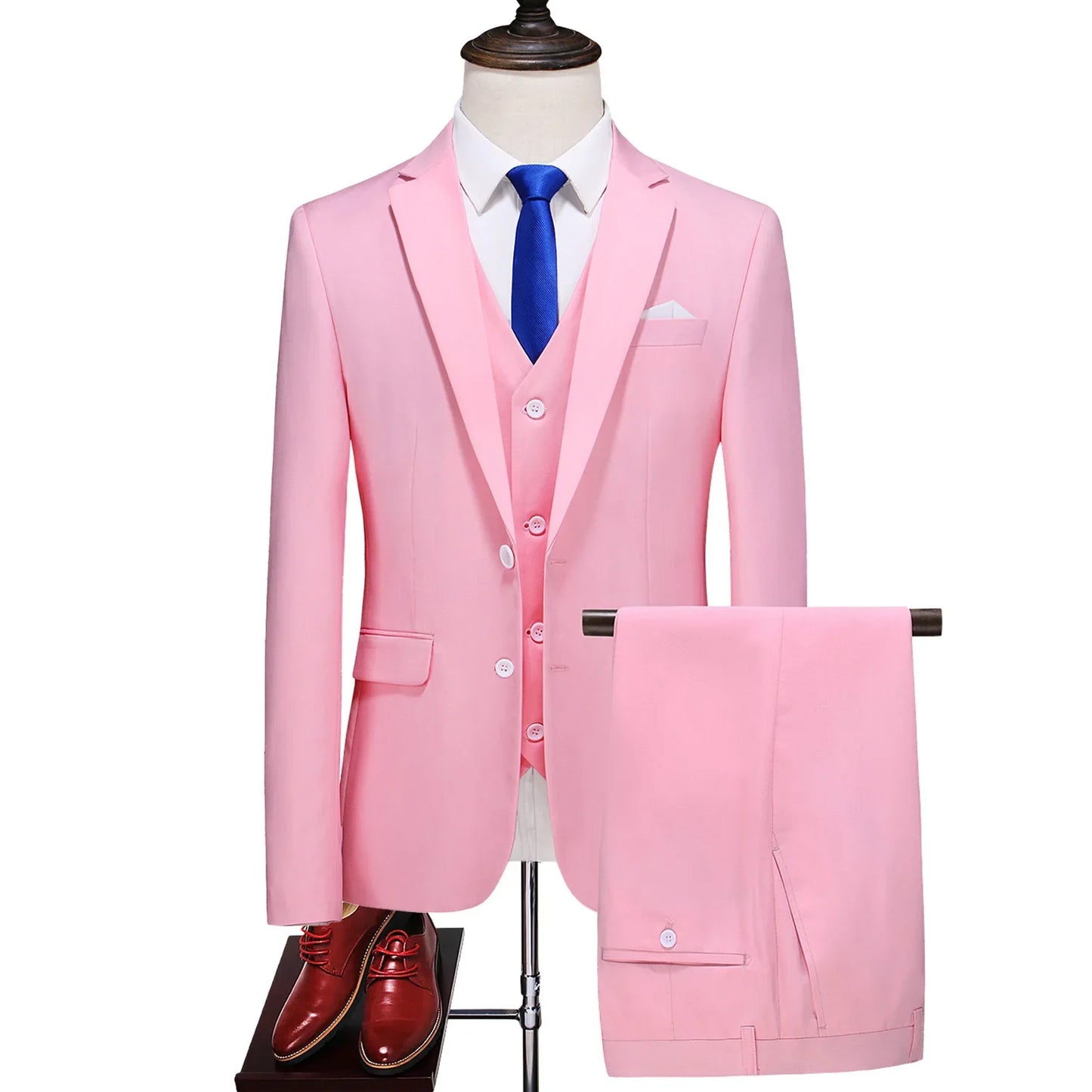 2026 New Men's Suit 3-Piece, Wedding Party Dress Jacket Vest Trousers, Fashion Slim Fit Blazer Waistcoat Pants Red Blue Green