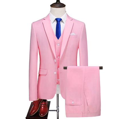 2026 New Men's Suit 3-Piece, Wedding Party Dress Jacket Vest Trousers, Fashion Slim Fit Blazer Waistcoat Pants Red Blue Green