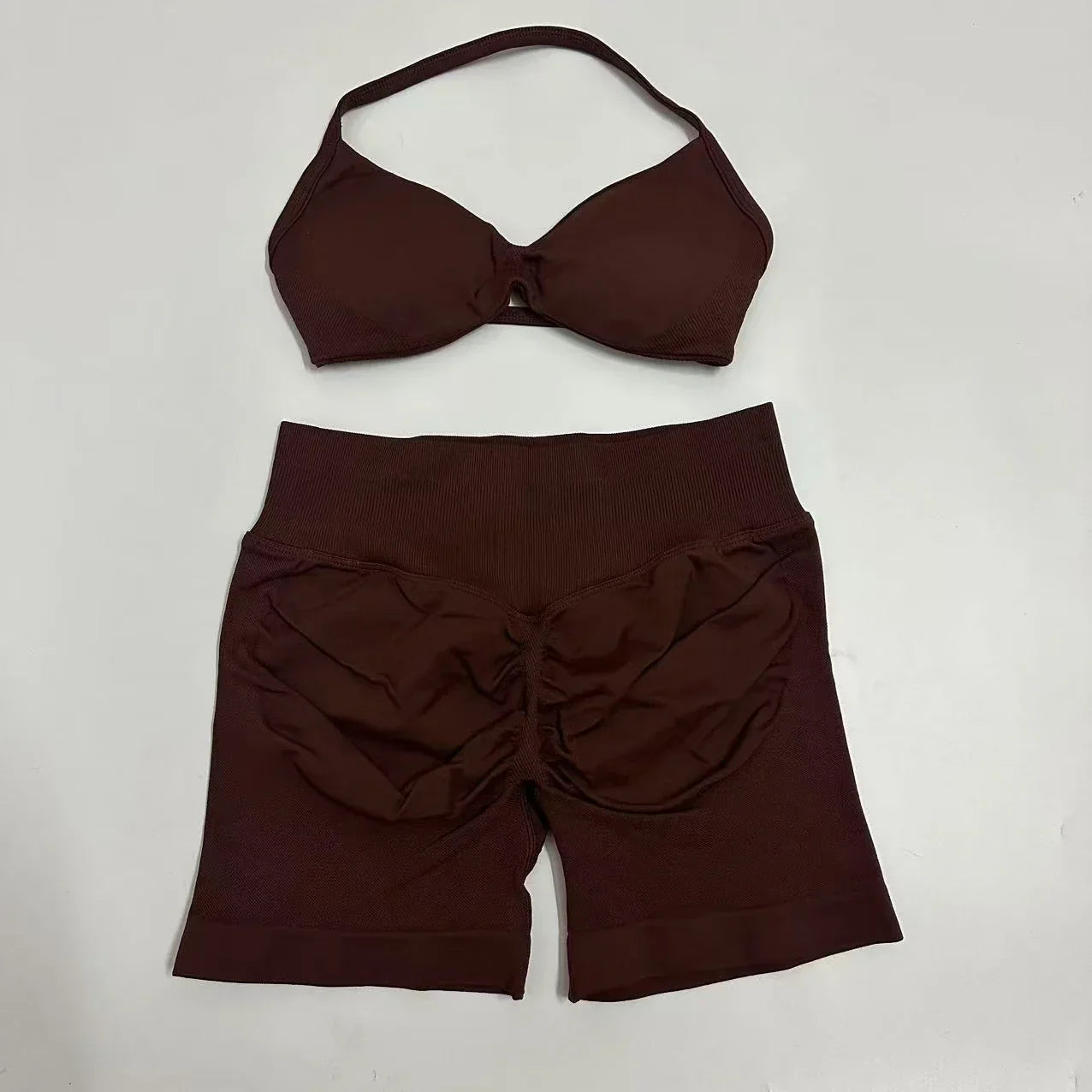 Yoga Gym Set Women Seamless Strappy Yoga Bra Top High Waist Workout Scrunch Shorts Sports Set Fitness Clothes Sportswear