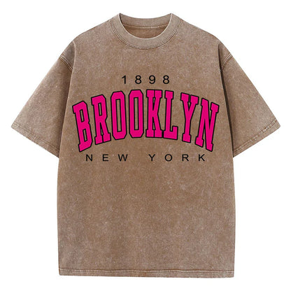 Womans Cotton Washed T-Shirts Fashion Loose O-Neck Short Sleeve Brooklyn New York Printing Tops Summer Street Female Clothes