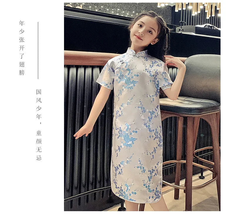 Fashion Children's Cheongsam Modern Girls Dresses Summer Baby Party Qipao Princess Clothing Chinese Style Girl Dress Vestidos