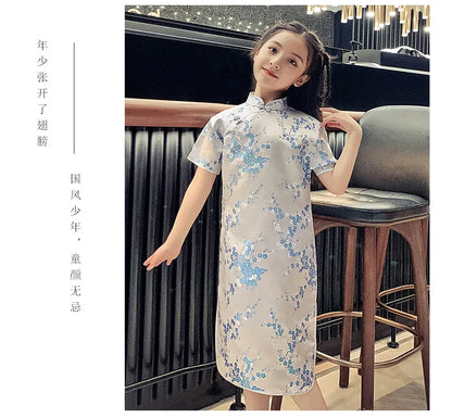 Fashion Children's Cheongsam Modern Girls Dresses Summer Baby Party Qipao Princess Clothing Chinese Style Girl Dress Vestidos