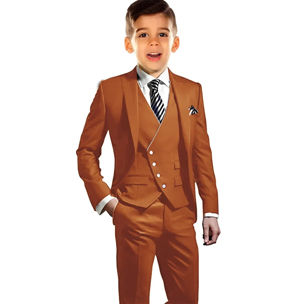 Boys Elegant Peak Lapel Suit Set 3 Pieces Birthday Party Outfit,Autumn Long Sleeve Tuxedo Wedding Guest Clothes,Plus Size Suits