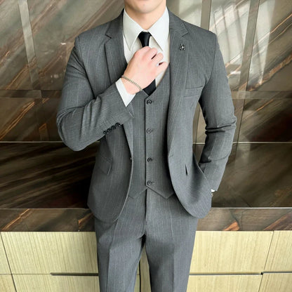 2025 High-Quality Wedding Suit Three-Piece Set Striped Business Casual Fashion Vest Trousers Ensemble Handsome Boutique Trend