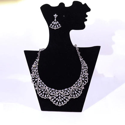 NEW Trendy 2PCS Necklace For Women Luxury Wedding Cubic Zircon CZ African Dubai Bridal Jewelry Set