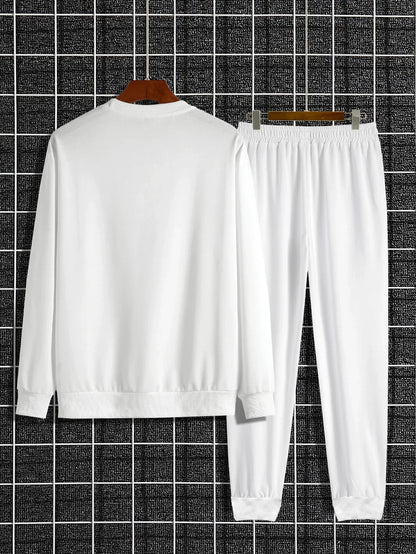 Men's Autumn and Winter Set With Future Print Casual Long Sleeve Pants Two-pieces Suit Comfortable Sportswear Suit Crew Neck
