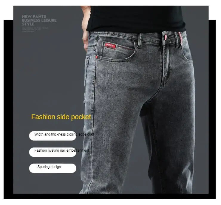 Winter Thick Plus Velvet Men Middle Waist Skinny Jeans Simple Fleece Warm Slim Fit Stretch Boy Casual Denim Pencil Pants