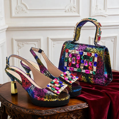 Fashion Party Shoes and Bag Match for Women Latest Italian Matching Shoes and Bag Set  with Rhinestone Heeled Shoes Woman