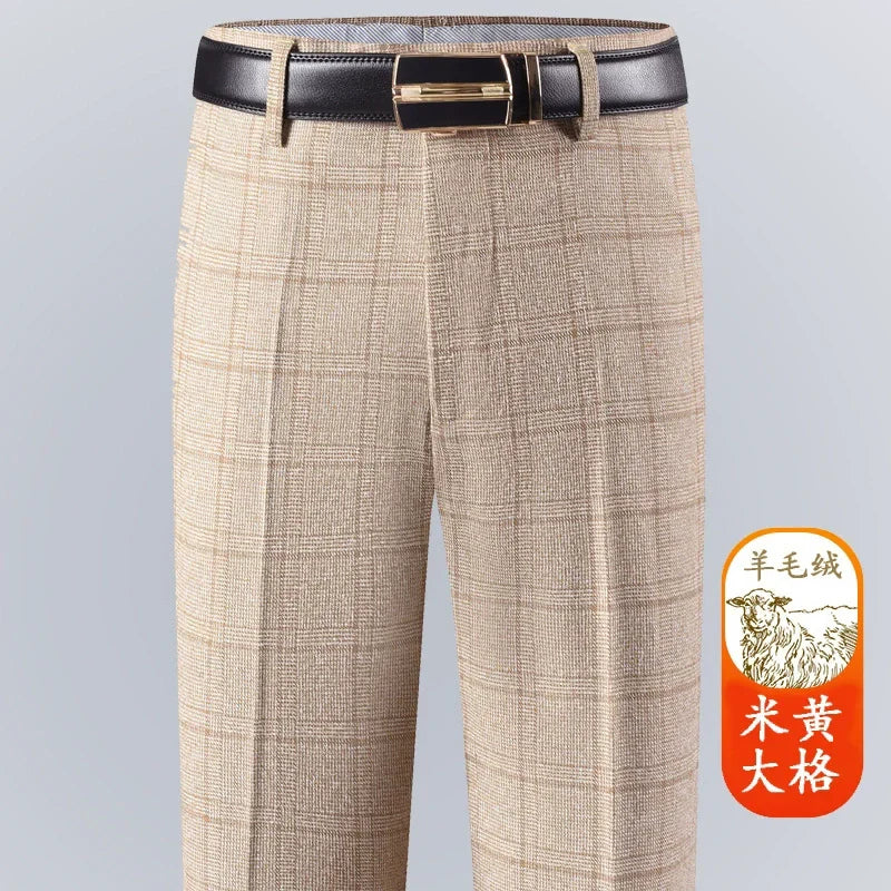 Autumn Winter Suit Pants Thicken Mens British Pants Straight Flat Loose High Waist Twill Dress Men Wool Trousers Size 40 42 44