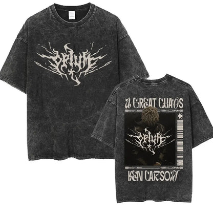 Retro Washed Playboi Carti I AM MUSIC Logo T Shirt Opium Ken Carson Narcissist Tour Antagonist Rap T-shirts Men's Oversized Tees