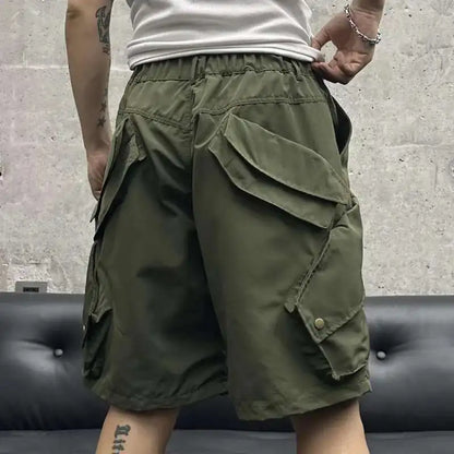 Summer New Men Tide High Street Drawstring Pocket Sports Casual Safari Style Shorts Loose Light Luxury Simple Capris HK4528