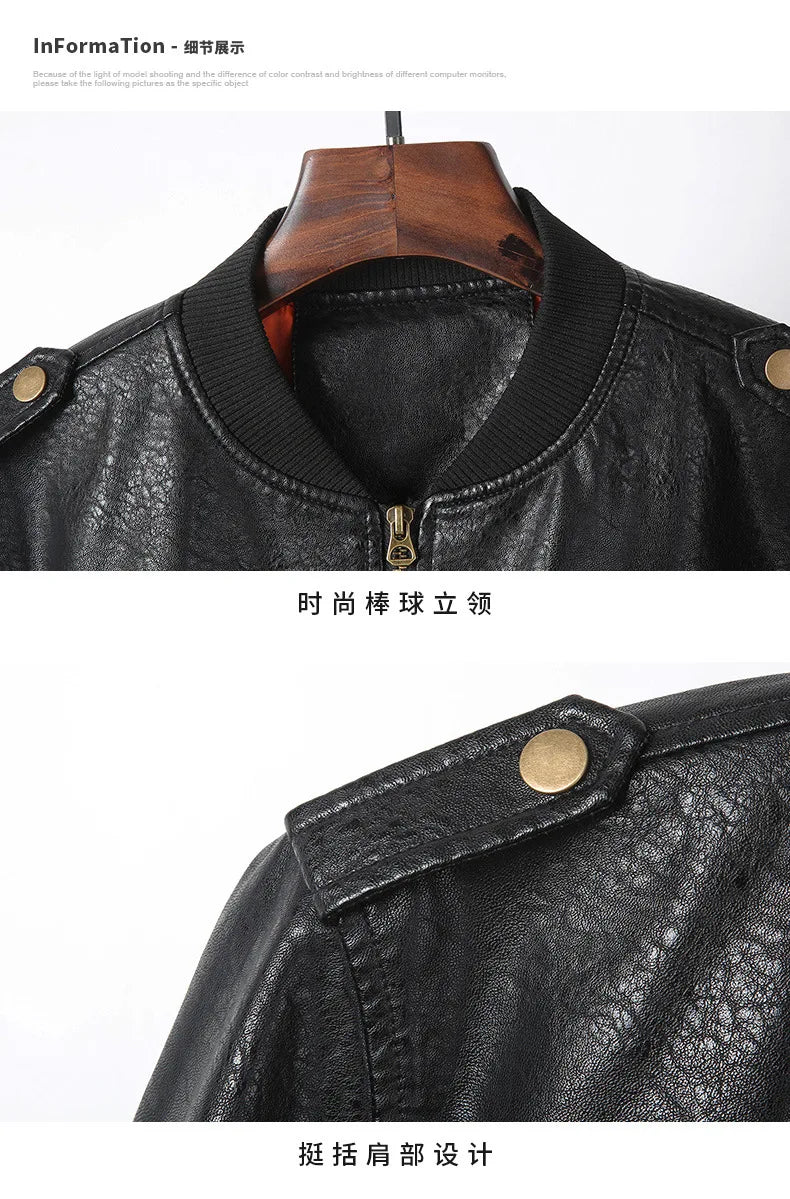 PU Leather Motorbike Jacket Men Autumn Winter Plush Washed Retro Motorcycle Jacket Motorcycle Accessories Moto Jacket Men