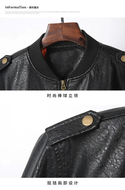 PU Leather Motorbike Jacket Men Autumn Winter Plush Washed Retro Motorcycle Jacket Motorcycle Accessories Moto Jacket Men